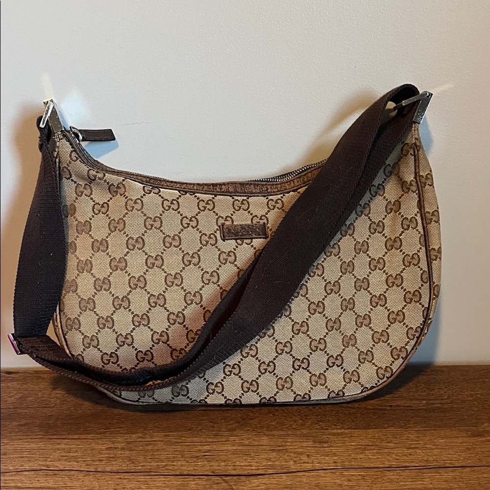 Gucci Beige and Brown Monogram Shoulder Crossbody Bag